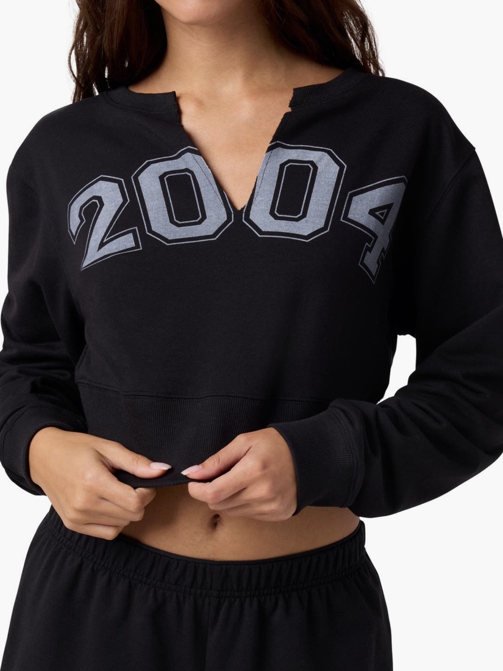 NWT Florence by mills size small Black '2004' Notch-Neck Cropped Sweatshirt